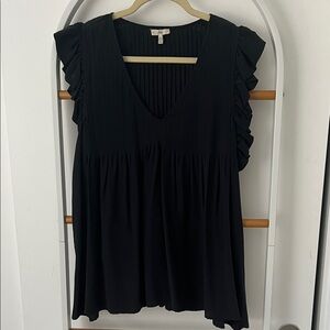 Joie Black V-Neck Ruffled silk babydoll  Blouse-medium